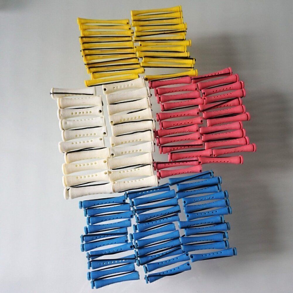 99 Piece Lot Permanent Rollers Curlers Elastic Clasps Waves Rods Mixed Size